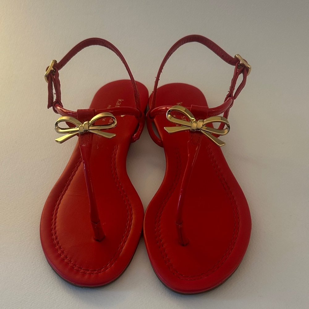 Kate Spade Red Flat Sandals with Gold Bow